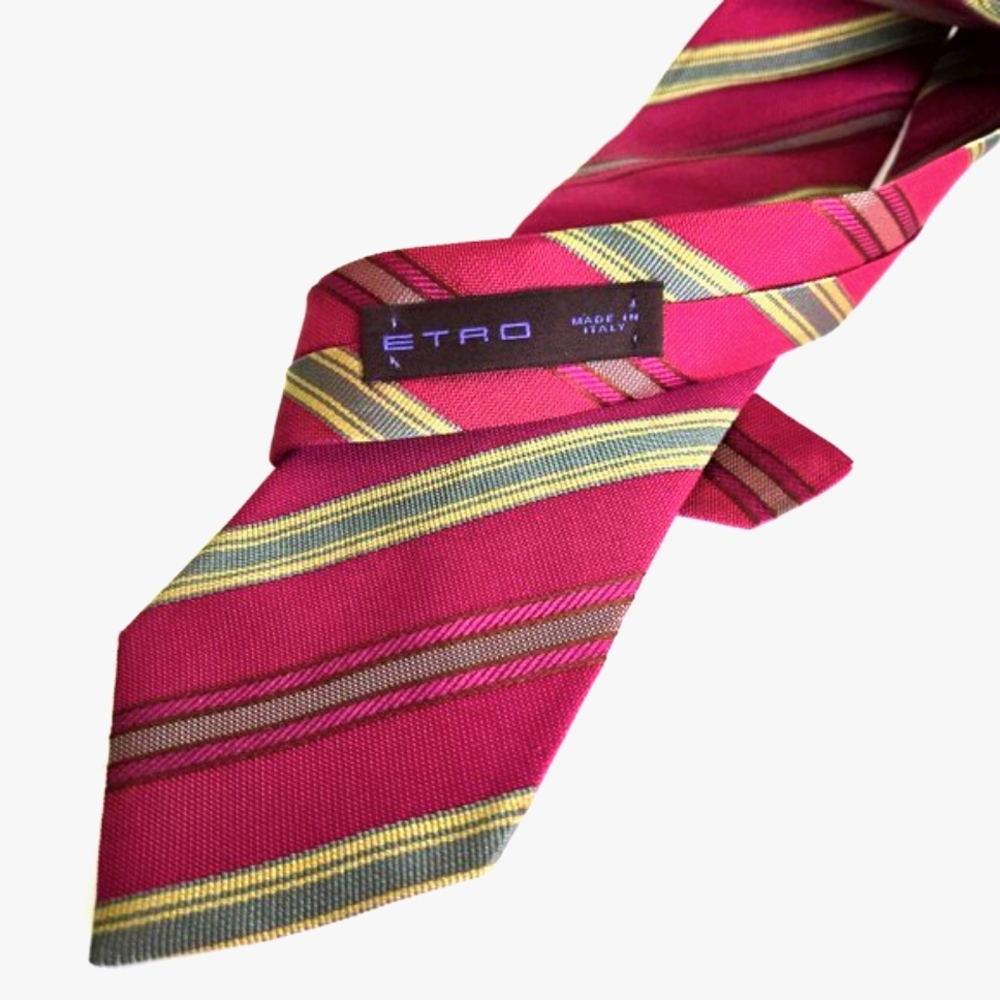 ETRO Milano Silk Neck Tie Magenta Jacquard Striped ITALY 58.75" x 3.25"